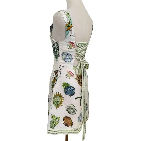 ALEMAIS + Sam Pauletto Sea printed linen mini dress US 2 - Picture 8 of 12